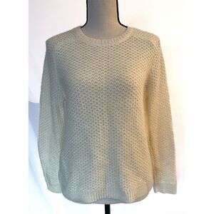 LOFT Crewneck Sweater | Mohair Blend Textured Knit, Cream White, Medium